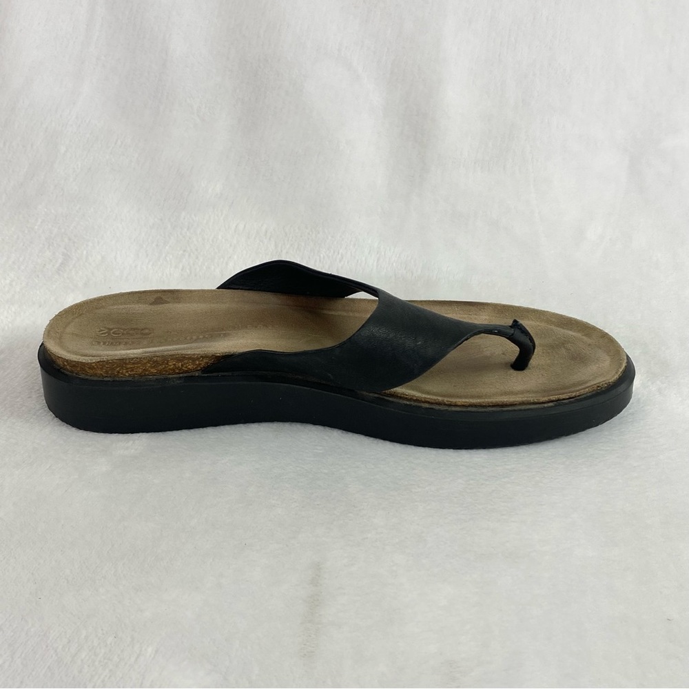 Ecco Corksphere Women's Thong Sandal Size 8 EU 39 Black Leather Flip Flops - Picture 5 of 11